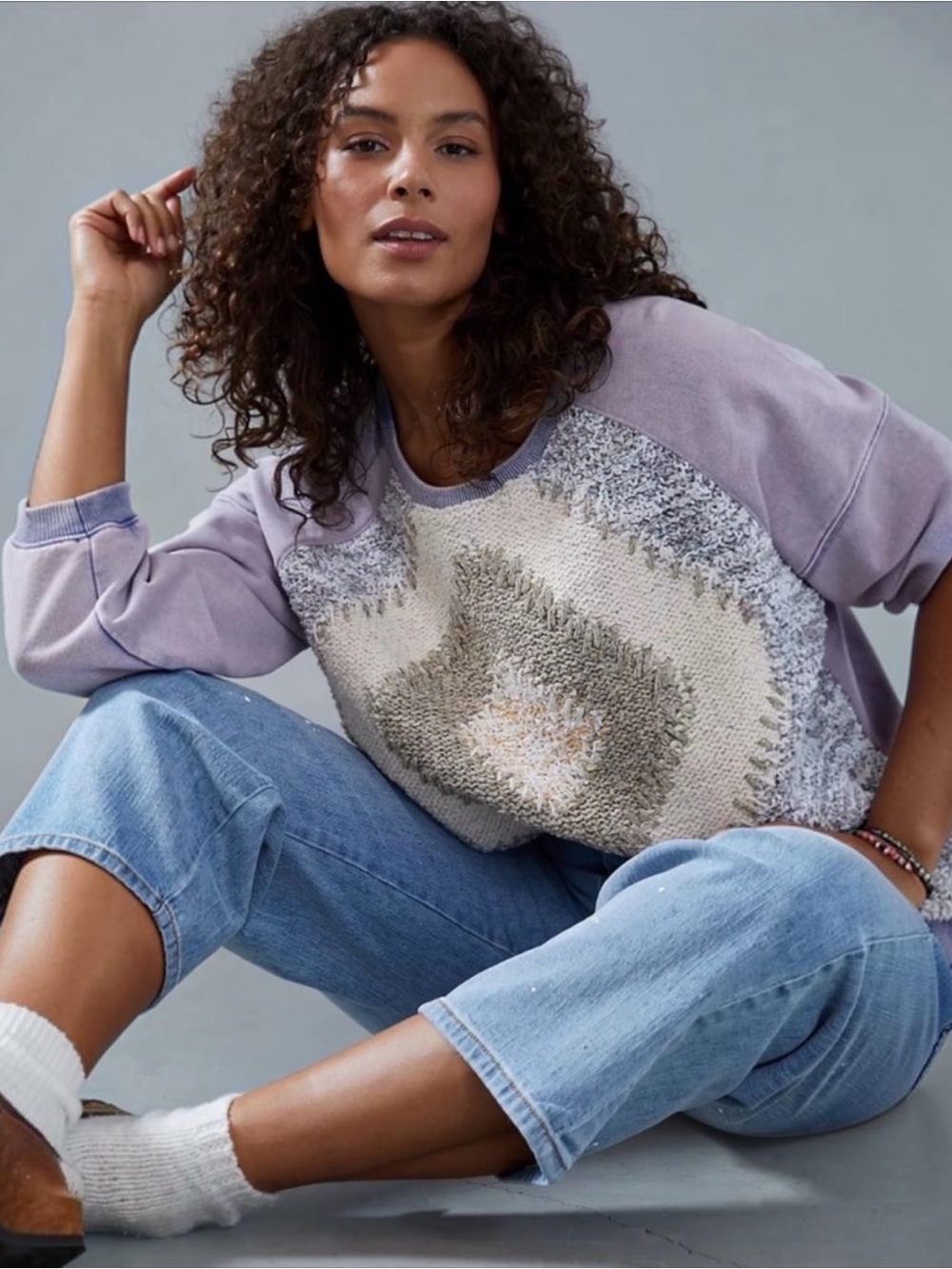 Anthropologie Pilcro Anabel Mineral Wash Textured Oversized Sweatshirt MP